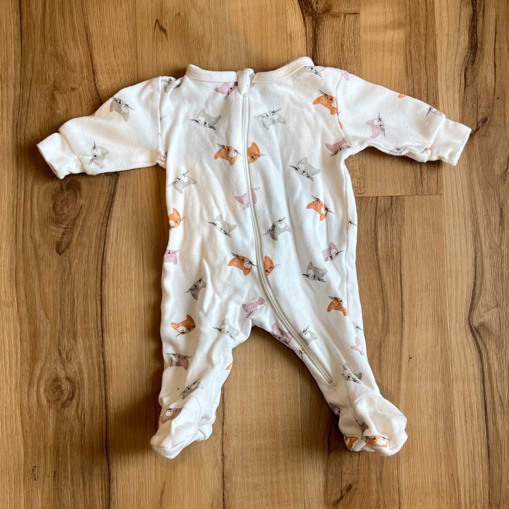 100% Cotton White Footed Baby One-Piece with Pink & Orange Cat Print 🐱